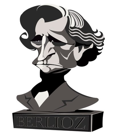 Hector Berlioz, compositore francese (1803-69), caricatura in mezzatinta come busto, 2010 da Neale Osborne